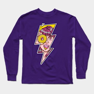 woman holding a donut with lightning shape Long Sleeve T-Shirt